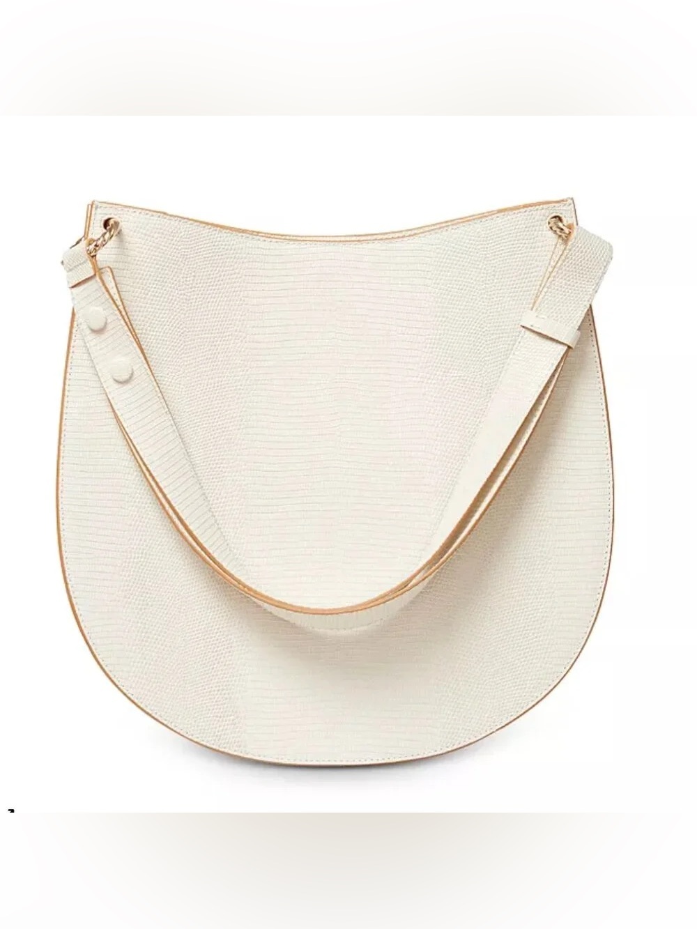 NEW Loeffler Randall Caroline Leather Cream Crescent Croc Embossed Shoulder Bag